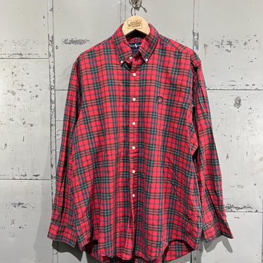 Large 90’s Polo by ralph Lauren red plaid golf embroidered collared long sleeve shirt 