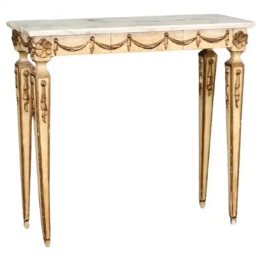 Creme Painted Marble Top Neoclassical Style Italian Console Table with Drawer