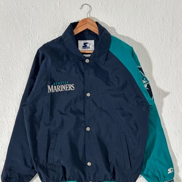 Vintage Starter Seattle Mariners Two Tone Button Up Windbreaker Jacket Size M