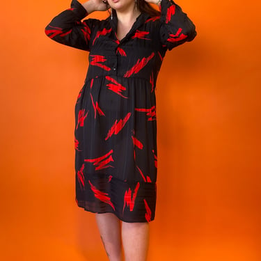 1990s Black and Red Paint Strokes Dress, sz. XL