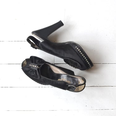 New Starlet platforms | vintage 1940s shoes • black peeptoe 40s heels 6.5 
