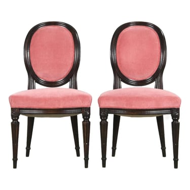 French Louis XVI Style Maple Side Chairs in Pink Velvet - A Pair 
