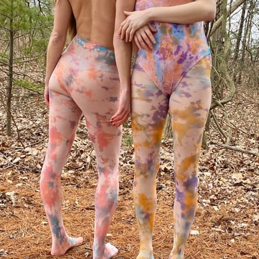 Tie Dye Tights, Sustainable Tights, Hand Dyed Tights, Colorful tights, Plus Size Tights, Size Inclusive Tights, Candy Cloud Tie Dye Tights 