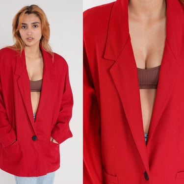 Red Wool Blazer Jacket 80s Jacket Tailored Vintage 1980s Collared Plain Basic Office Jacket Vintage Professor Retro Extra Large xl 