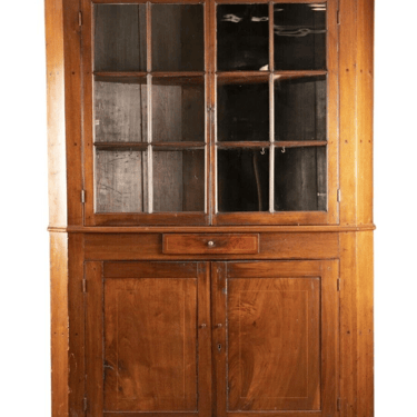 Antique Cabinet, Corner, American, Federal, Mahogany, Shelves, Drawer,E. 1800s