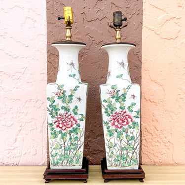 Pair of Colorful Chinoiserie Floral Lamps