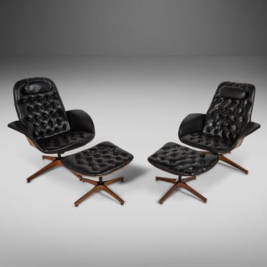 Set of Two (2) Complimentary Lounge Chairs and Ottomans by George Mulhauser for Plycraft, USA, c. 1960's 