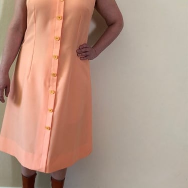 90s vintage button up dress / vintage day dress / vintage 1990s tank top dress / midsize peach 90s vintage dress /  size 10 size 12 size 14 