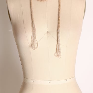 1920s Beige Off White Beaded Tassel Fringe Flapper Necklace 