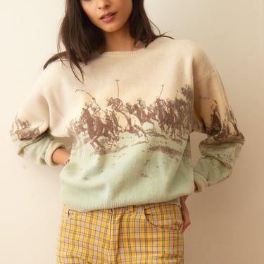 Late 1980s Ralph Lauren Polo Field Printed Lambswool Sweater 