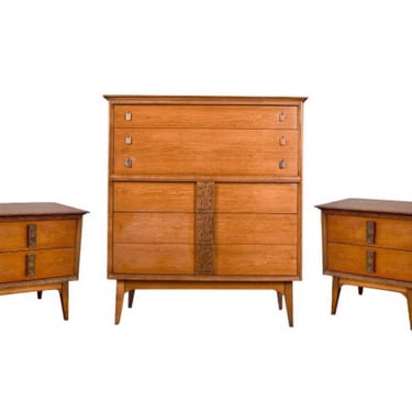 Free Shipping Within Continental US -,Vintage Mid Century Modern Dresser Cabinet Storage Drawers and End Table Stand Set 
