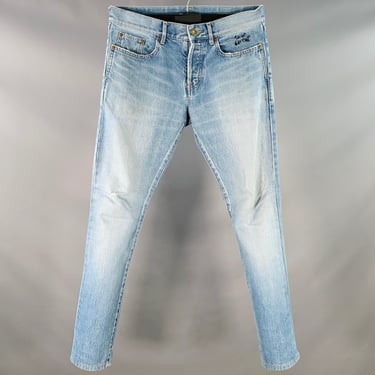 SAINT LAURENT Size 30 Blue Distressed Cotton 5 Pocket Jeans