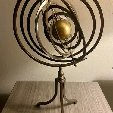 Armillary Sphere Metal and Brass Solar System Sculpture Three Leg Base 