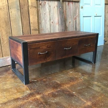 48" Farmhouse Storage Bench / Entryway Reclaimed Wood 3-Drawer Bench 