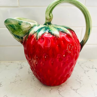Strawberry Pitcher Paradox Made in Italy Hand Painted Vintage Pitcher, Vintage Jug Strawberry Shaped  Art Pottery Gift by LeChalet
