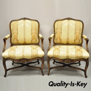 Vintage French Provincial Louis XV Country Style Lounge Chairs - a Pair