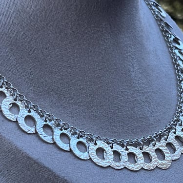 Vintage Sterling Silver Choker Necklace with Round Circle Dangles - 16 Inch 