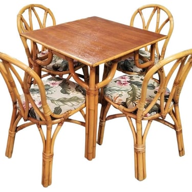 Restored Rattan 3-Strand "Hour Glass" Dining Table & Chairs Dining Set 