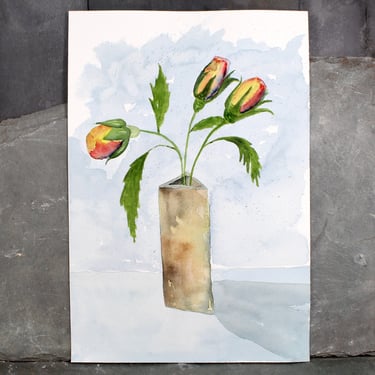 Original Watercolor by Julia Blackbourn -  Unsigned Original Watercolor with Paintings On Both Sides: "Tulips" and "People" - UNFRAMED 