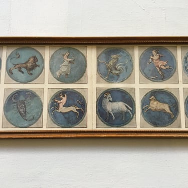 Vintage Zodiac Signs Framed Art, Horoscope Enthusiasts, Blue White, Astrology, Book Page Prints, Boho Wall Decor 