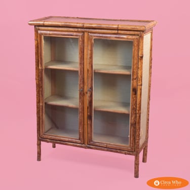 Bamboo and Grasscloth Glass Door Cabinet