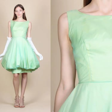 50s Bubble Hem Party Dress - XS | Vintage 1950s Green Cocktail Spring Summer Mini 