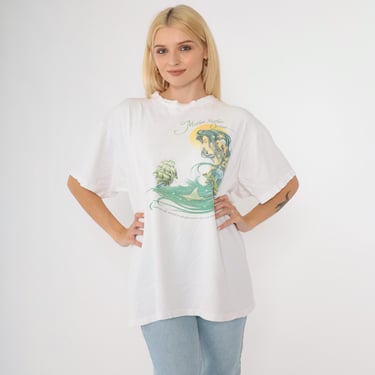 Vintage 90s Mother Ocean Shirt Pirate Ship Treasure Island Sea Life Graphic Tee 1990s Sea Turtle Seahorse Fish Short Sleeve Extra Large xl 