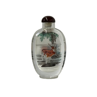 Chinese Inside Oriental Tree Deers Graphic Glass Art Bottle ws4169E 