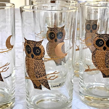 Mid century vintage glassware 4 Couroc owl highball cocktail glasses  Gold Owl Barware Tumblers Gift Set 