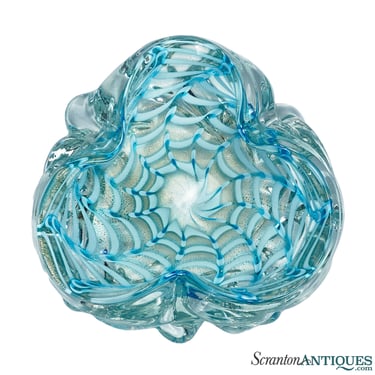 Vintage Italian Murano Sommerso Spiraled Turquoise Art Glass Bowl