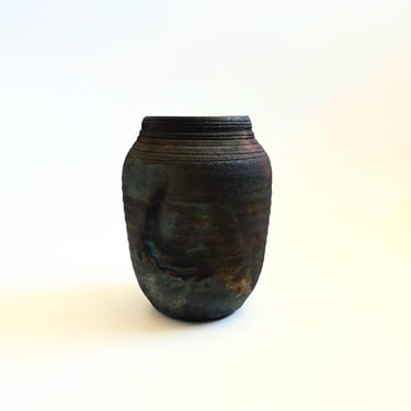 Dark Raku Pottery Vase 