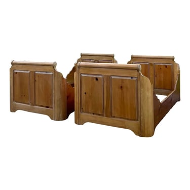 Farmhouse Pine Raised Panel Twin Beds - a Pair 