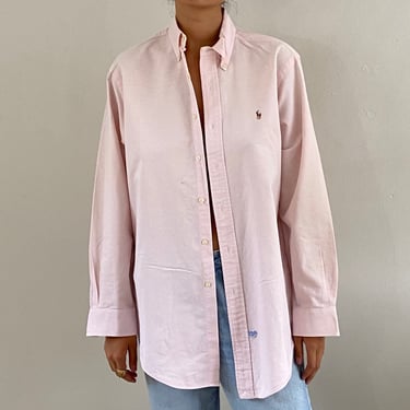 90s Ralph Lauren shirt / vintage pale blush pink cotton oxford cloth button down oversized boyfriend menswear collared shirt | Large 
