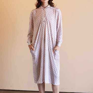 Vintage CÉLINE 1970s Cotton Chain Link + Striped Printed Midi Dress Button Dow in White Pink Blue sz FR 44 S M L Celine 70s Equestrian 