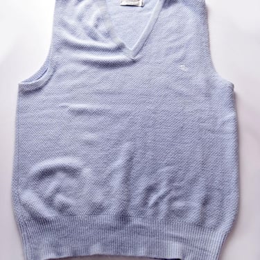 Christian DIOR Light Sky Blue Sweater Vest 1980's Vintage Pullover Designer Men's LARGE Soft Acrylic, Designer Chest Logo 