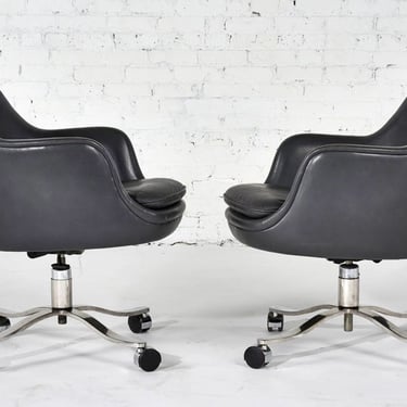 Nicos Zographos Gray Leather Office/Desk Chairs, 1980