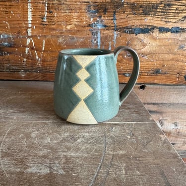 Mug -Slate Blue/Green with Beige Geometrics 