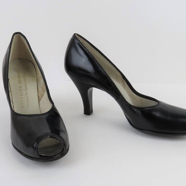 Vintage 1950s NOS peep toe leather heels, Vitality, pumps, pinup, size 6.5N 