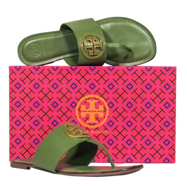 Tory Burch – Green Leather Thong Flat Sandals Sz 9.5