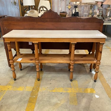 Wooden Console Table with Travertine Stone Top