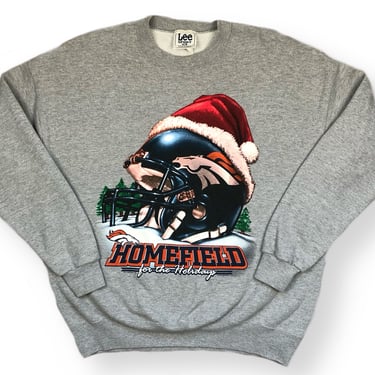 Vintage 90s Lee Sport/Nutmeg Mills Denver Broncos “Home-field For The Holidays” Football Helmet Graphic Crewneck Sweatshirt Pullover Size XL 