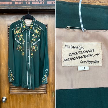 Vintage 1950’s Size XL “California Ranchwear” Western Cowboy Gabardine Snap Button Rockabilly Shirt, As-Is Condition, 50’s Vintage Clothing 