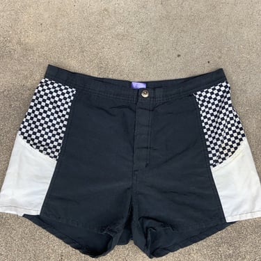 Vintage 1980s OP Ocean Pacific Checker Black and White Swim Shorts Swimsuit Medium Large by TimeBa