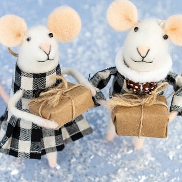 Gingham Gus & Gloria Mouse Ornaments