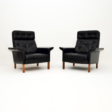 Pair of Danish Vintage Leather and Rosewood Armchairs