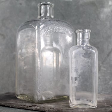 Vintage Square Clear Glass Apothecary Bottles | Antique Decorative Bottles | Bud Vases 