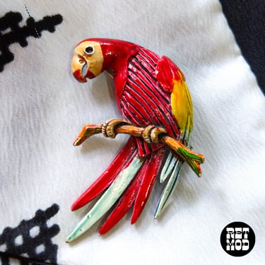 Super Cute Vintage Red Parrot Tropical Vibes Metal Brooch 