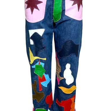 60s Wrangler Jeans with Abstract Technicolor Leather Patchwork