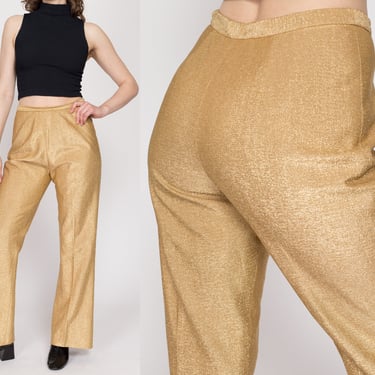Medium 80s Shiny Gold Metallic Pants 29" | Vintage High Waisted Bootcut Disco Trousers 