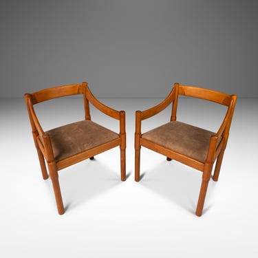 Set of Two (2) Italian Modern Model 892 "Carimate" Chairs in Beech & Leather by Vico Magistretti for Cassina, Italy, c. 1960's 